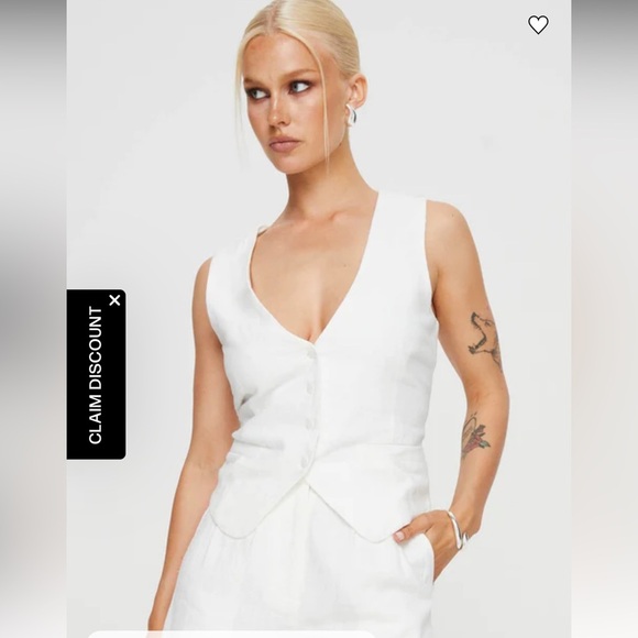 Princess Polly ginger linen blend vest white size 2 - Picture 2 of 8